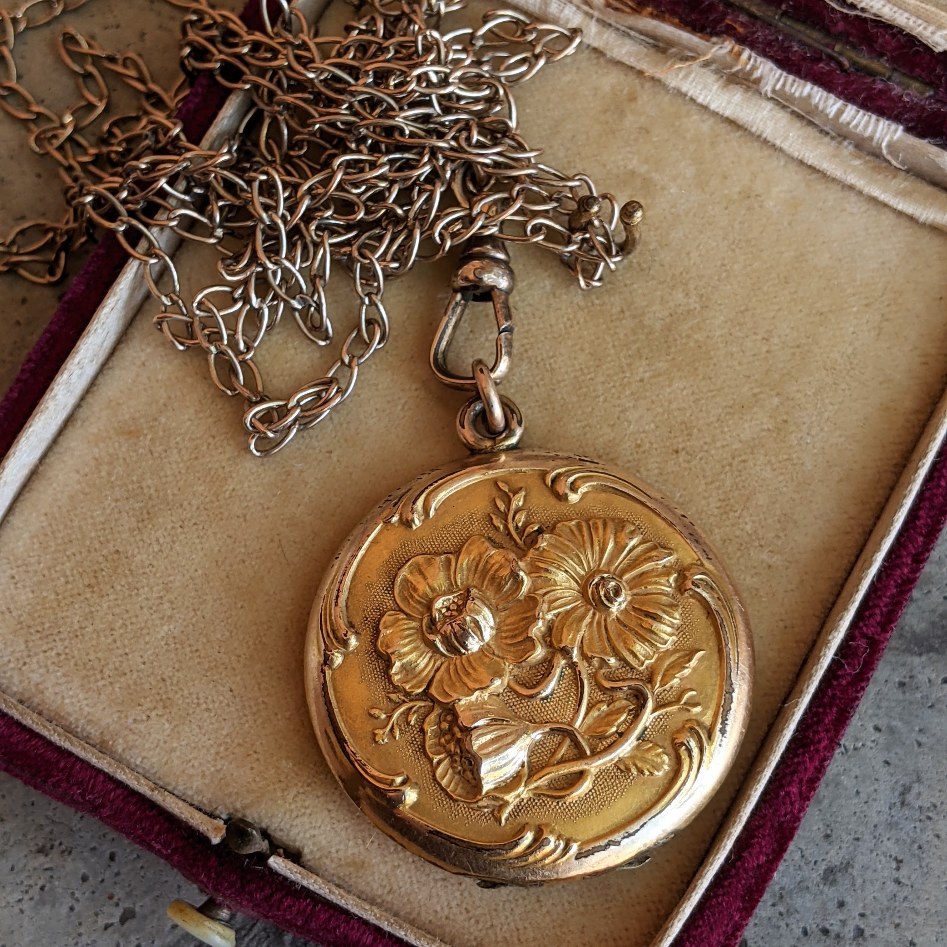 c. 1900s-1910s Locket + Long Guard Chain