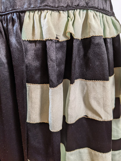 1920s Black + Green Striped Silk Dress
