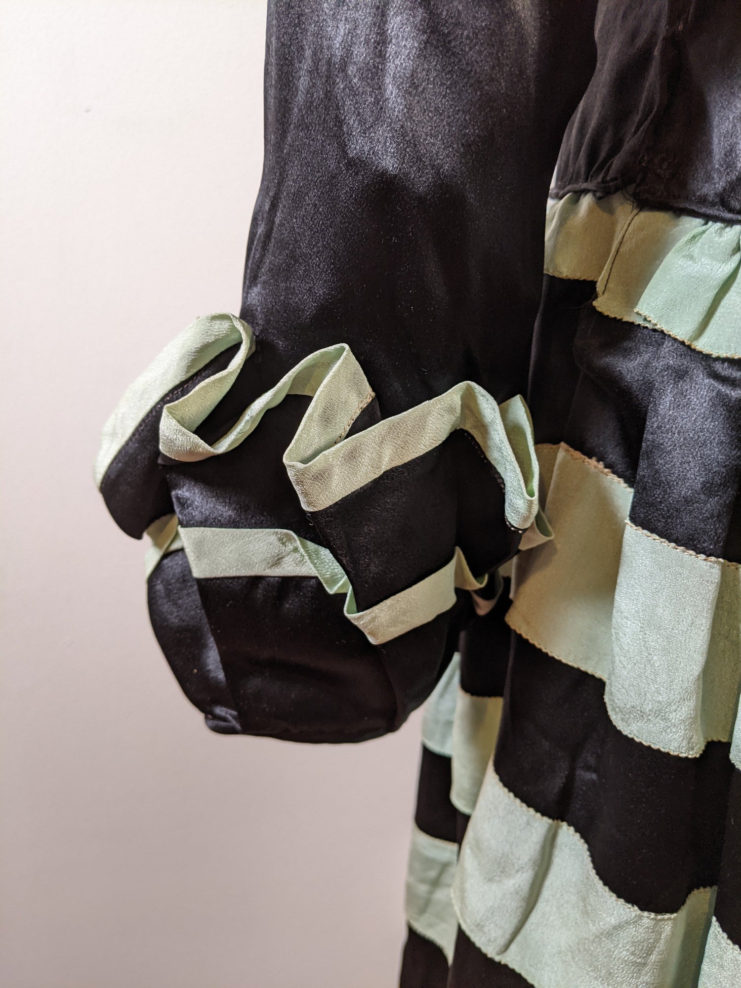 1920s Black + Green Striped Silk Dress