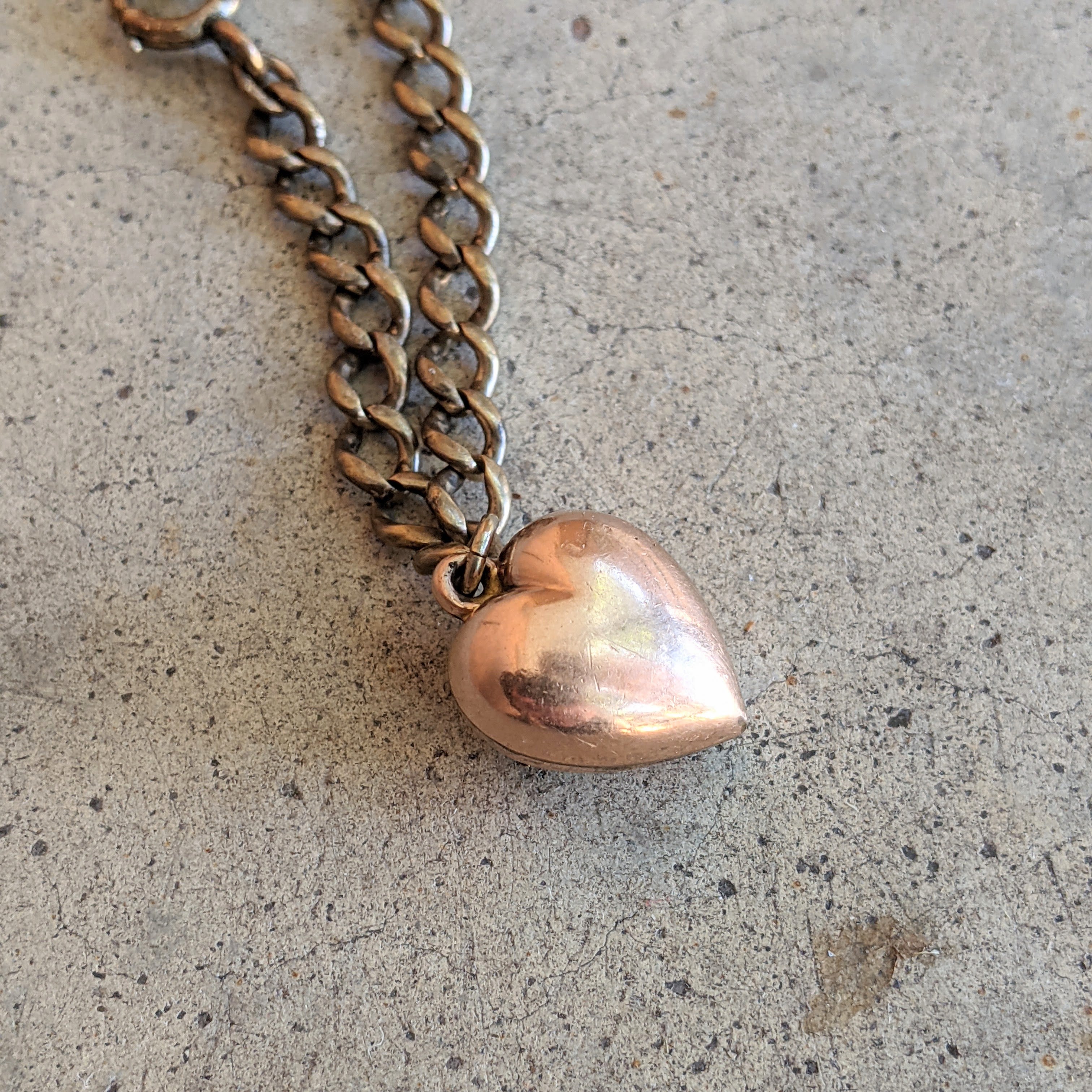 c. 1900s-1910s Puffy Heart Charm Bracelet