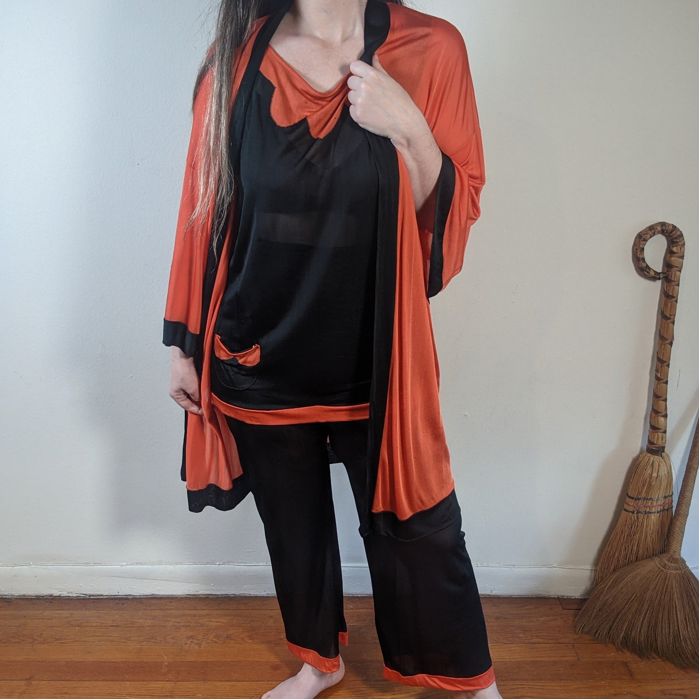 c. 1930s Rayon Pajamas | 3 pc Lounge Set