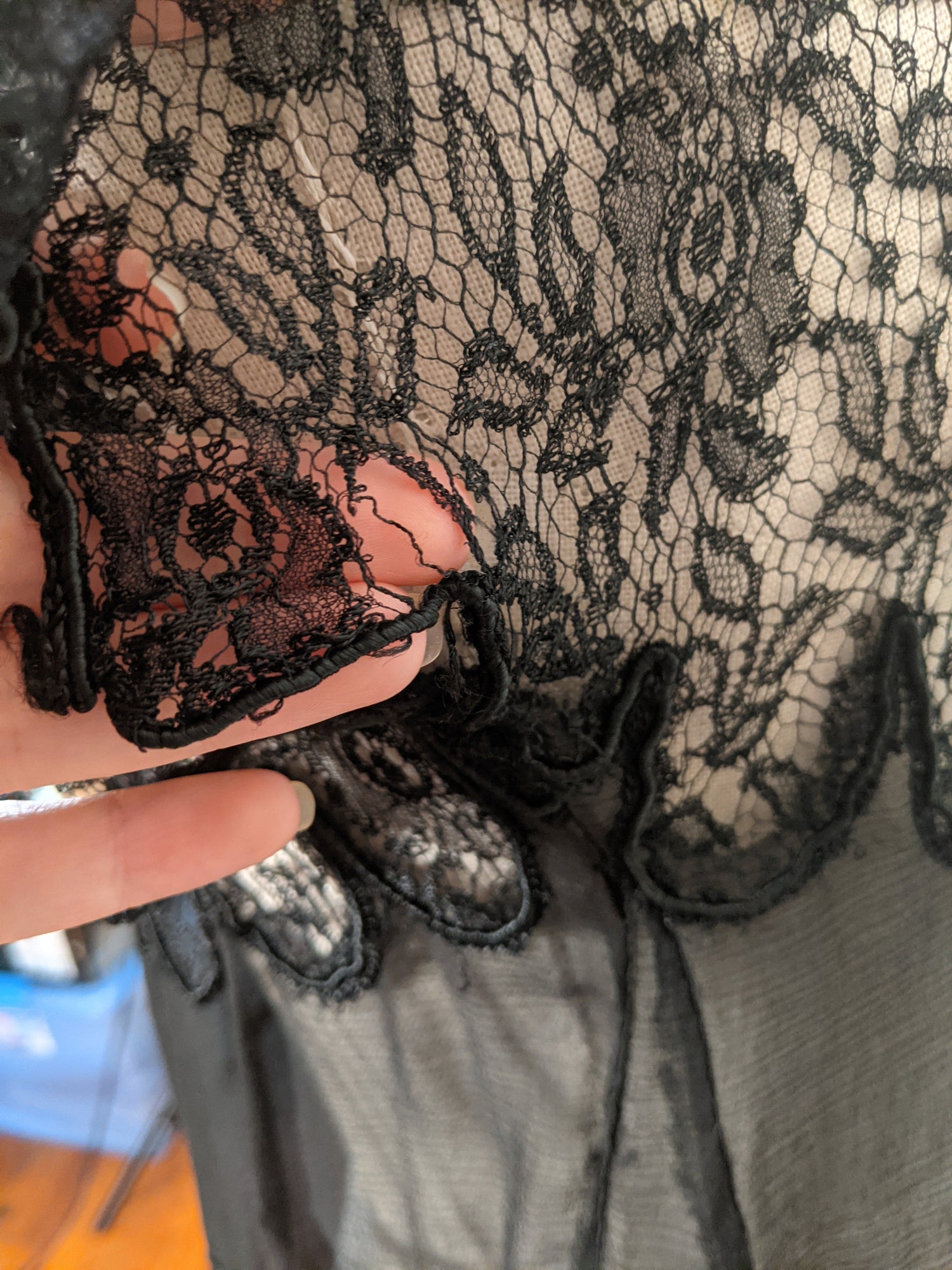 1920s Black Silk Chiffon + Lace Dress