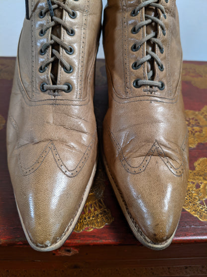 c. 1910s Light Brown Boots | Approx Size 5