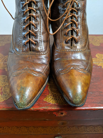 c. 1910s Brown Lace Up Boots | Approx Sz 7