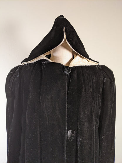 c. 1930s-1940s Hooded Velvet Cloak