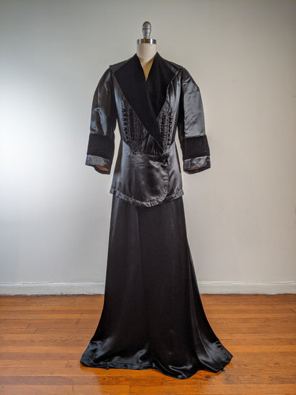 c. 1910s Black Silk Suit | Jacket + Skirt