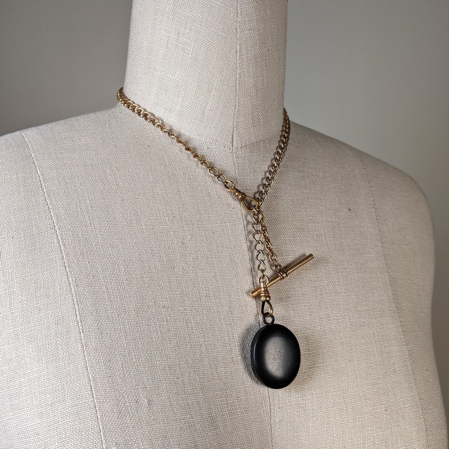 c. 1860s-80s Whitby Jet Locket on Chain