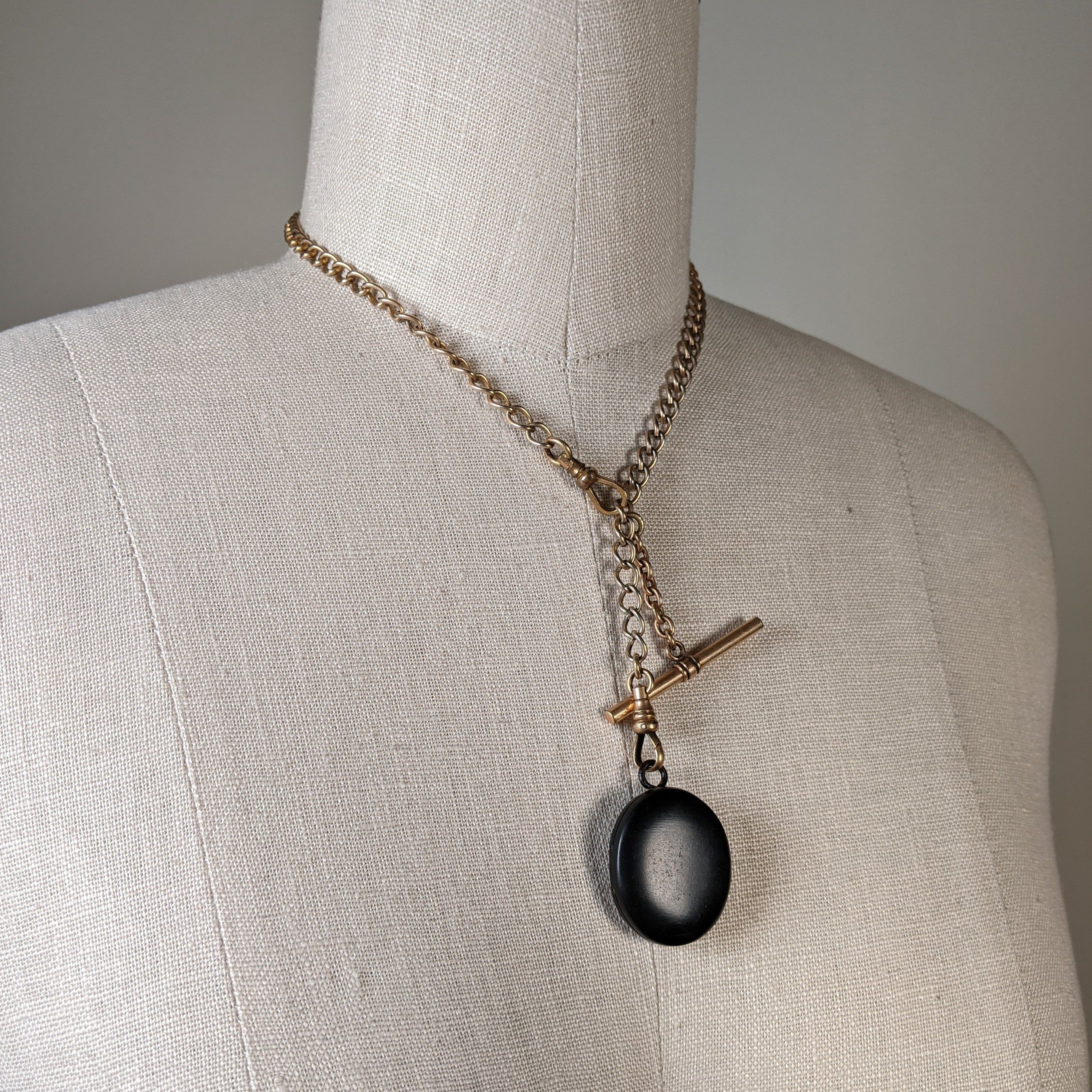 c. 1860s-80s Whitby Jet Locket on Chain