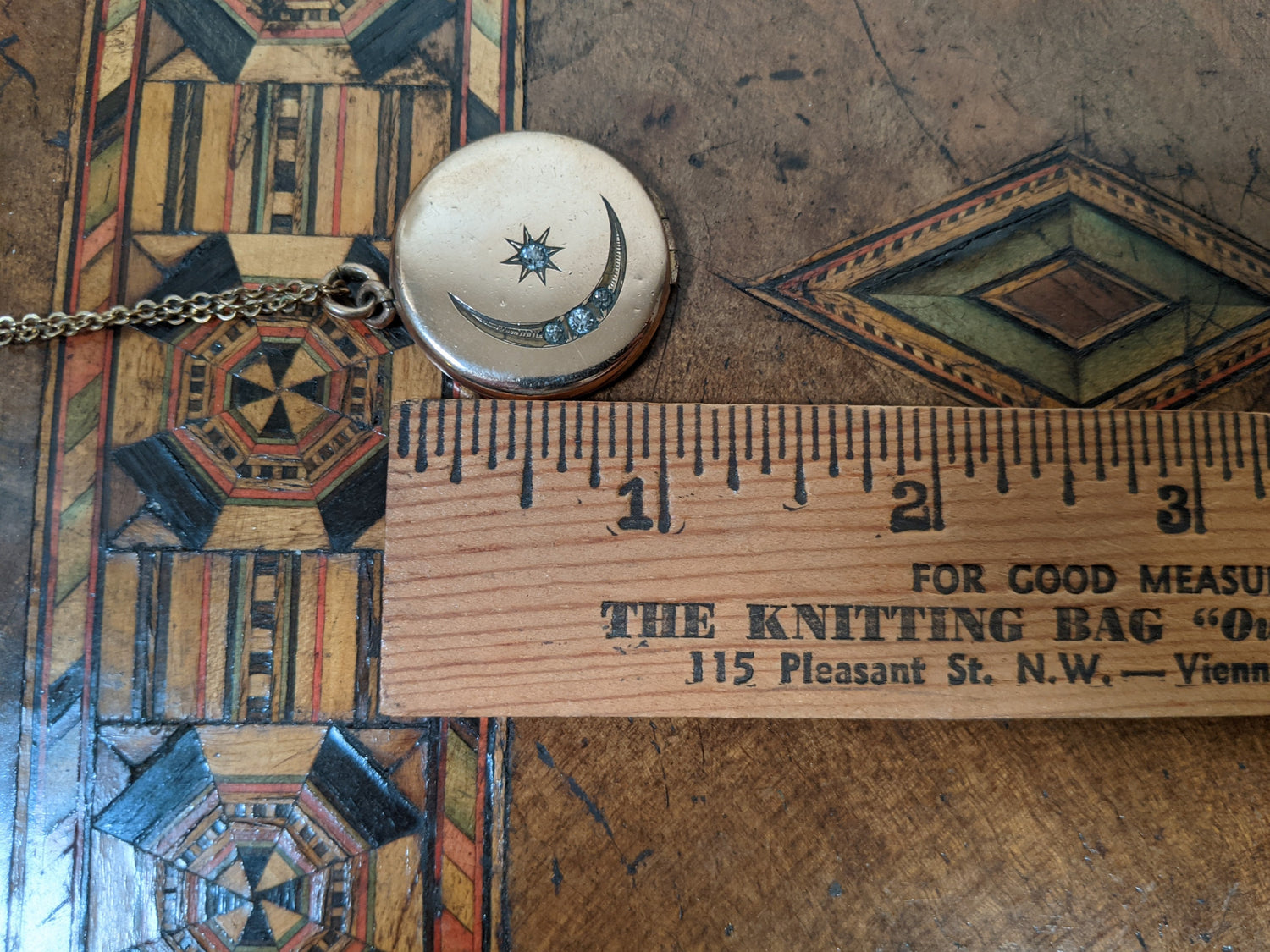 c. 1910s Moon + Star Locket and Rolo Chain