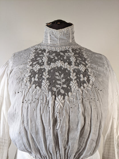 1900s White Embroidered Shirt-Waist