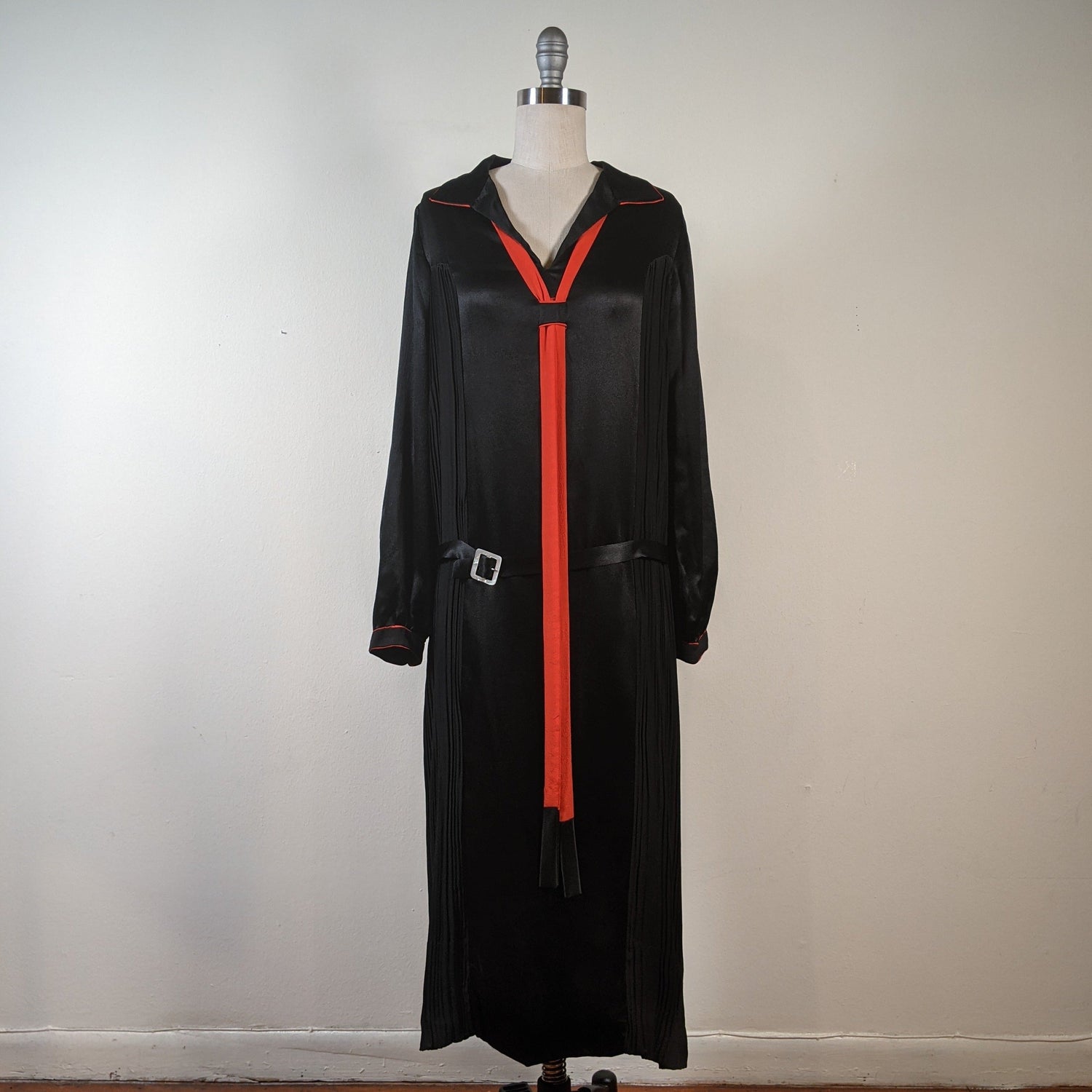 1920s Black + Orange Silk Dress