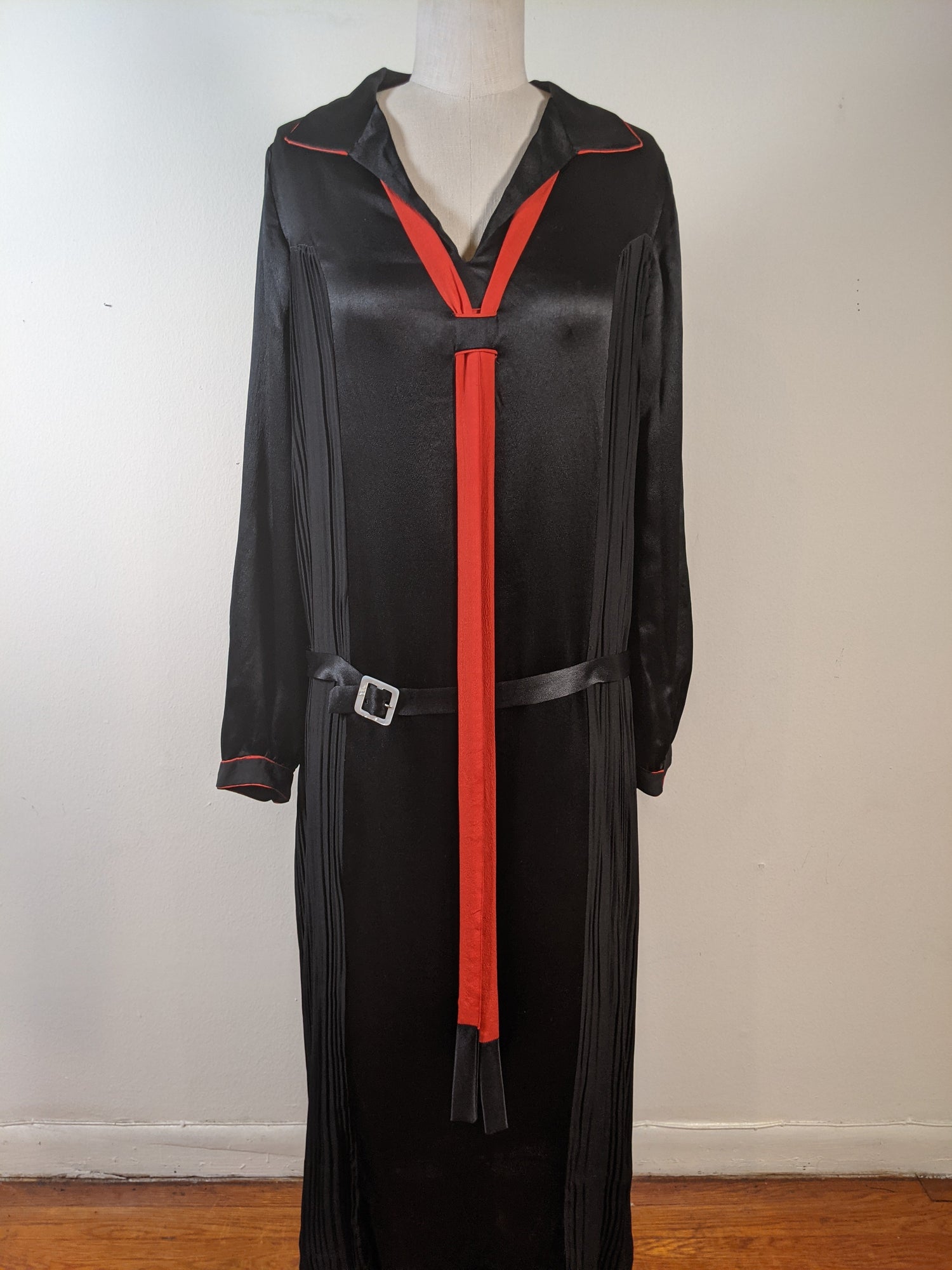 1920s Black + Orange Silk Dress