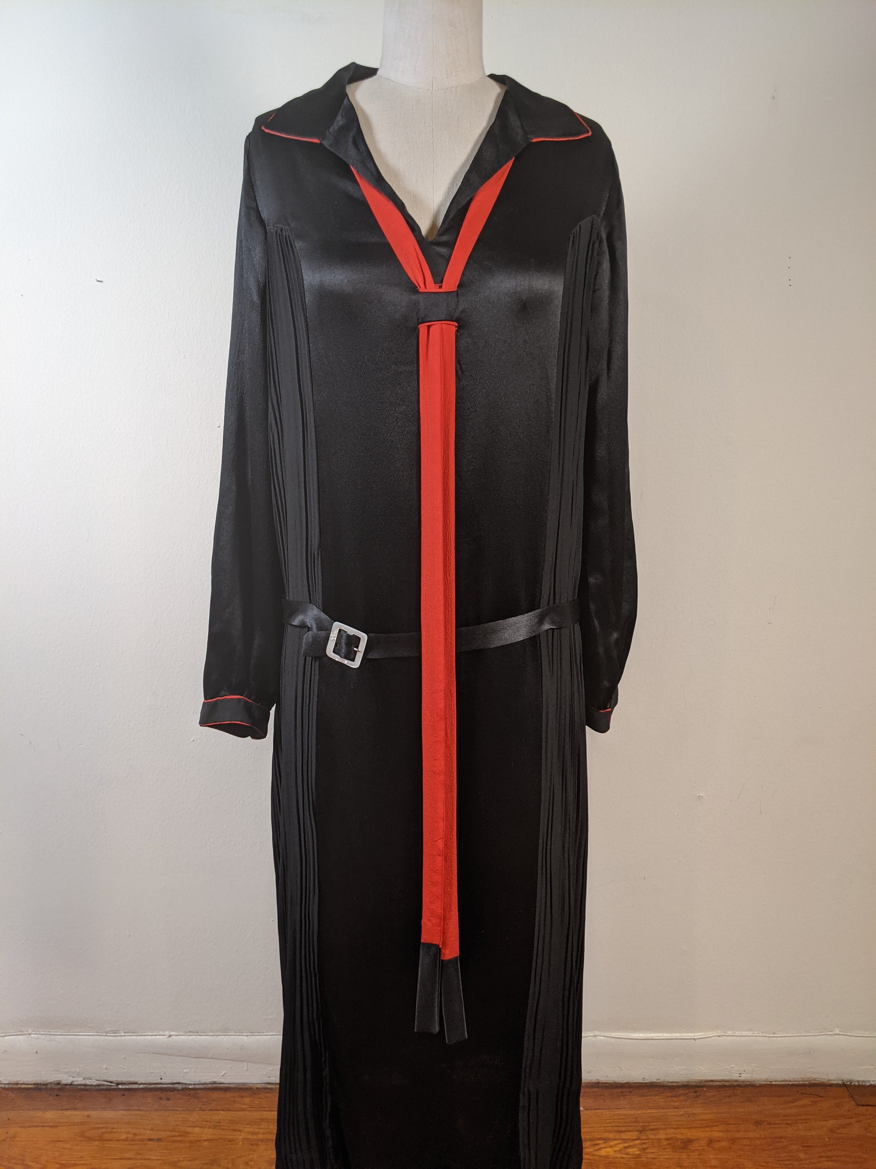 1920s Black + Orange Silk Dress