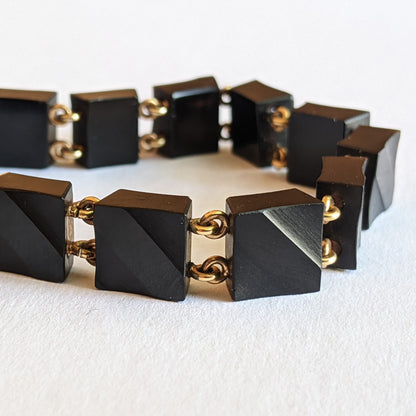 19th c. 14k Gold Carved Onyx Link Bracelet