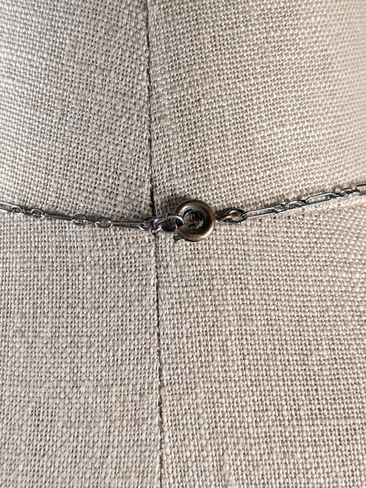 Art Deco Green Glass Rhodium Plated Necklace