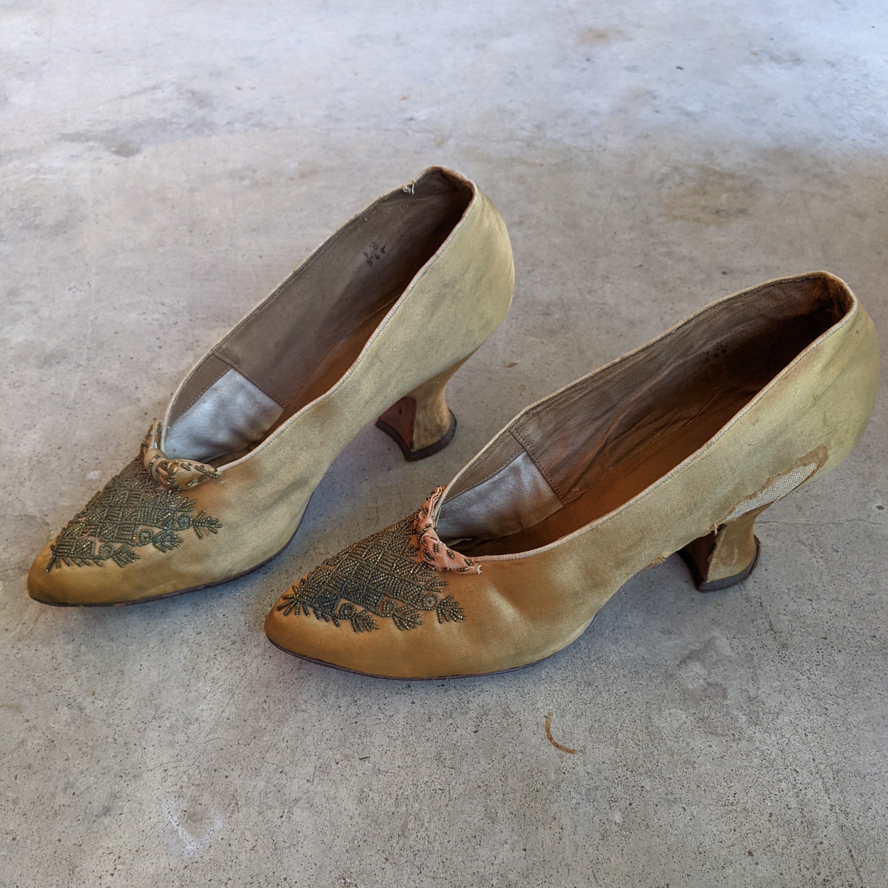 c. Turn of the Century Gold Beaded Pumps
