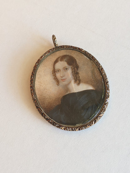 Early Victorian Hand Painted Portrait Pendant