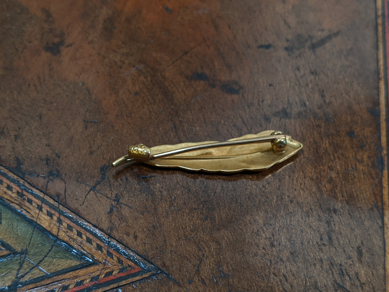 Art Nouveau 14k Gold Enamel Peacock Feather Brooch