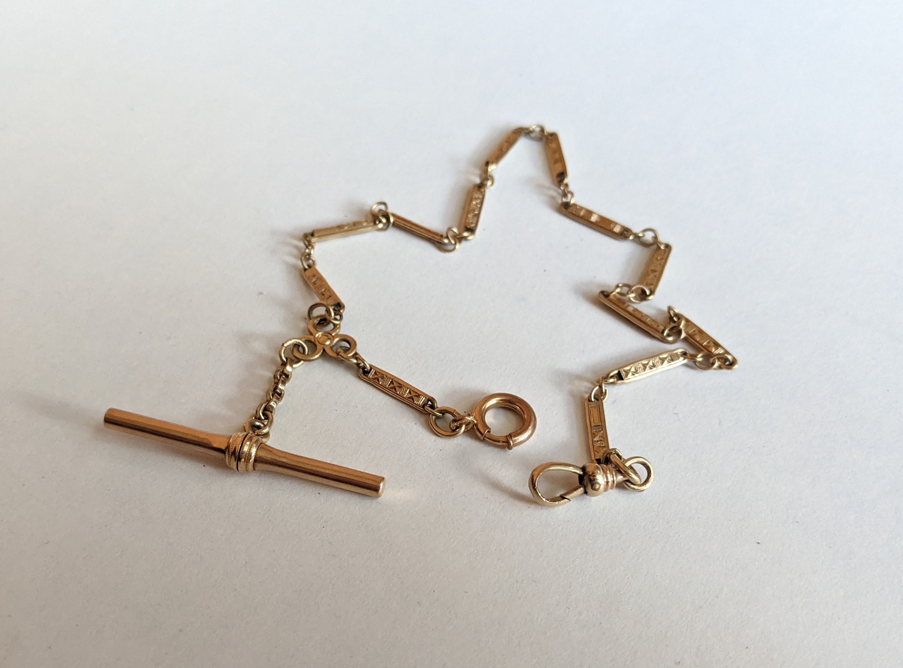 19th c. Gold Filled Short T-Bar Watch Chain | 12.25"
