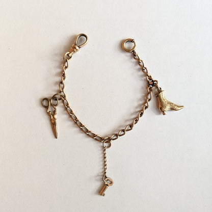 Gold Filled Charm Bracelet | Boot, Scissors, Key