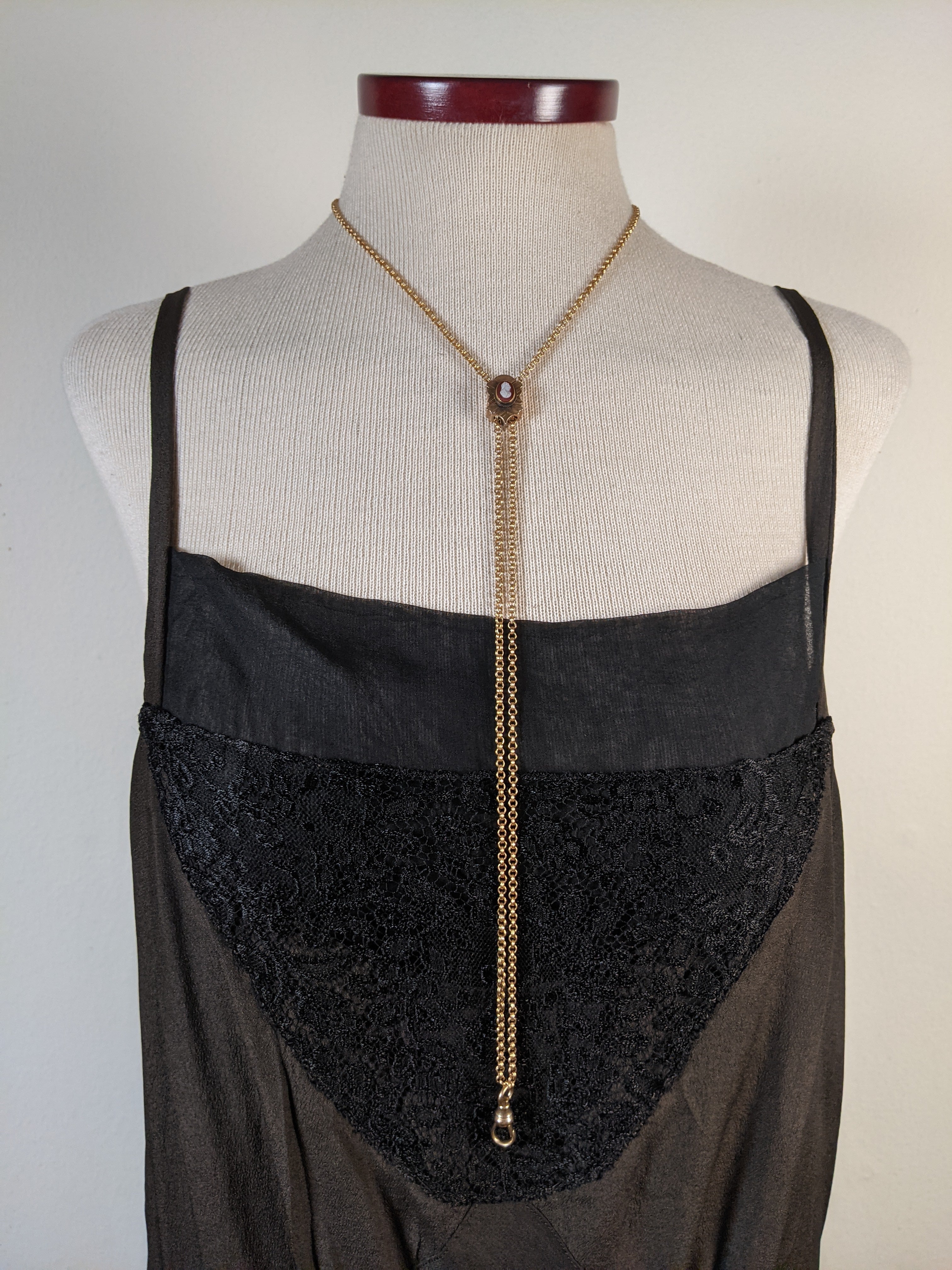 19th c. Gold Filled Rolo Chain w/ Cameo Slide