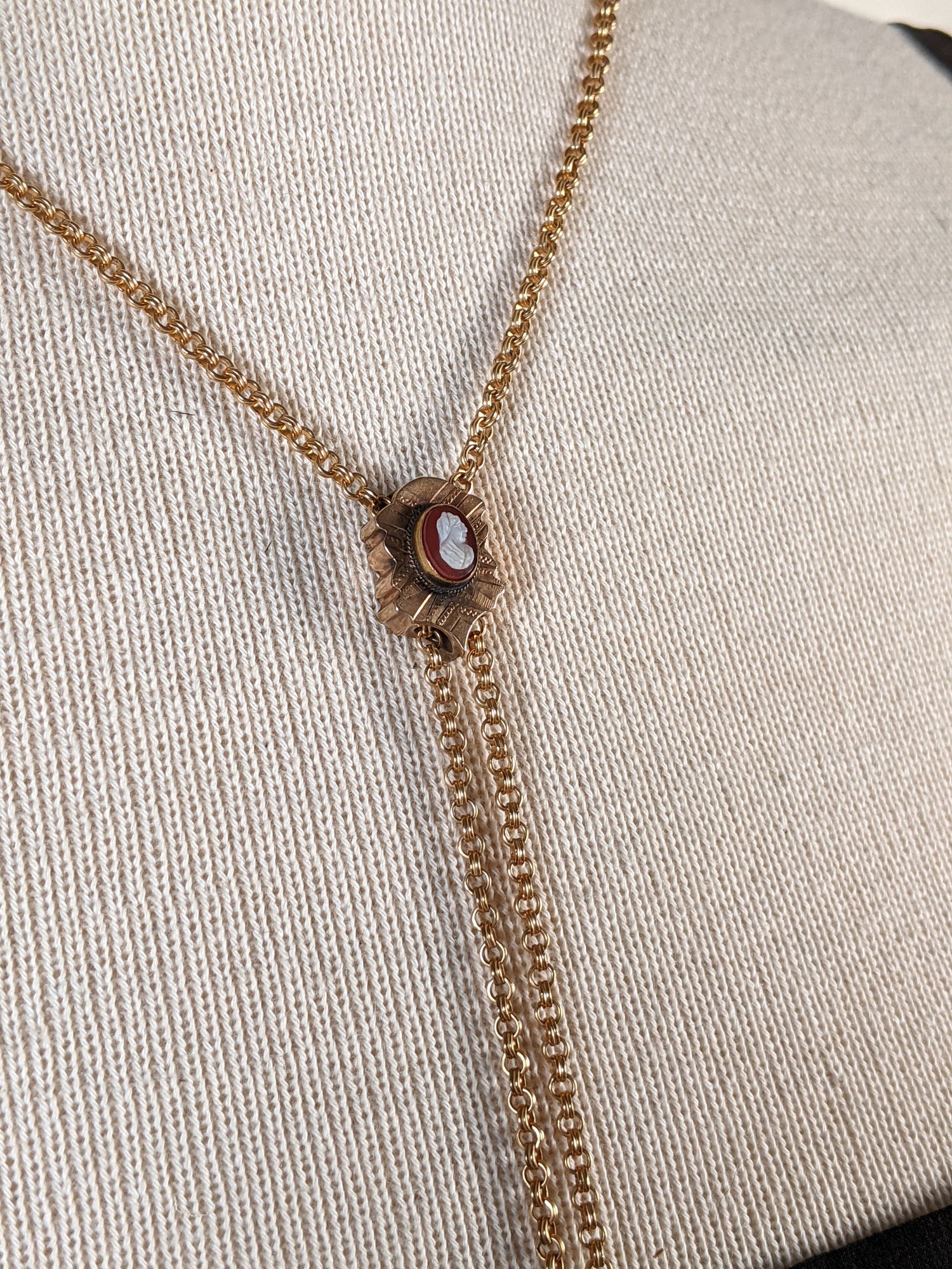 19th c. Gold Filled Rolo Chain w/ Cameo Slide