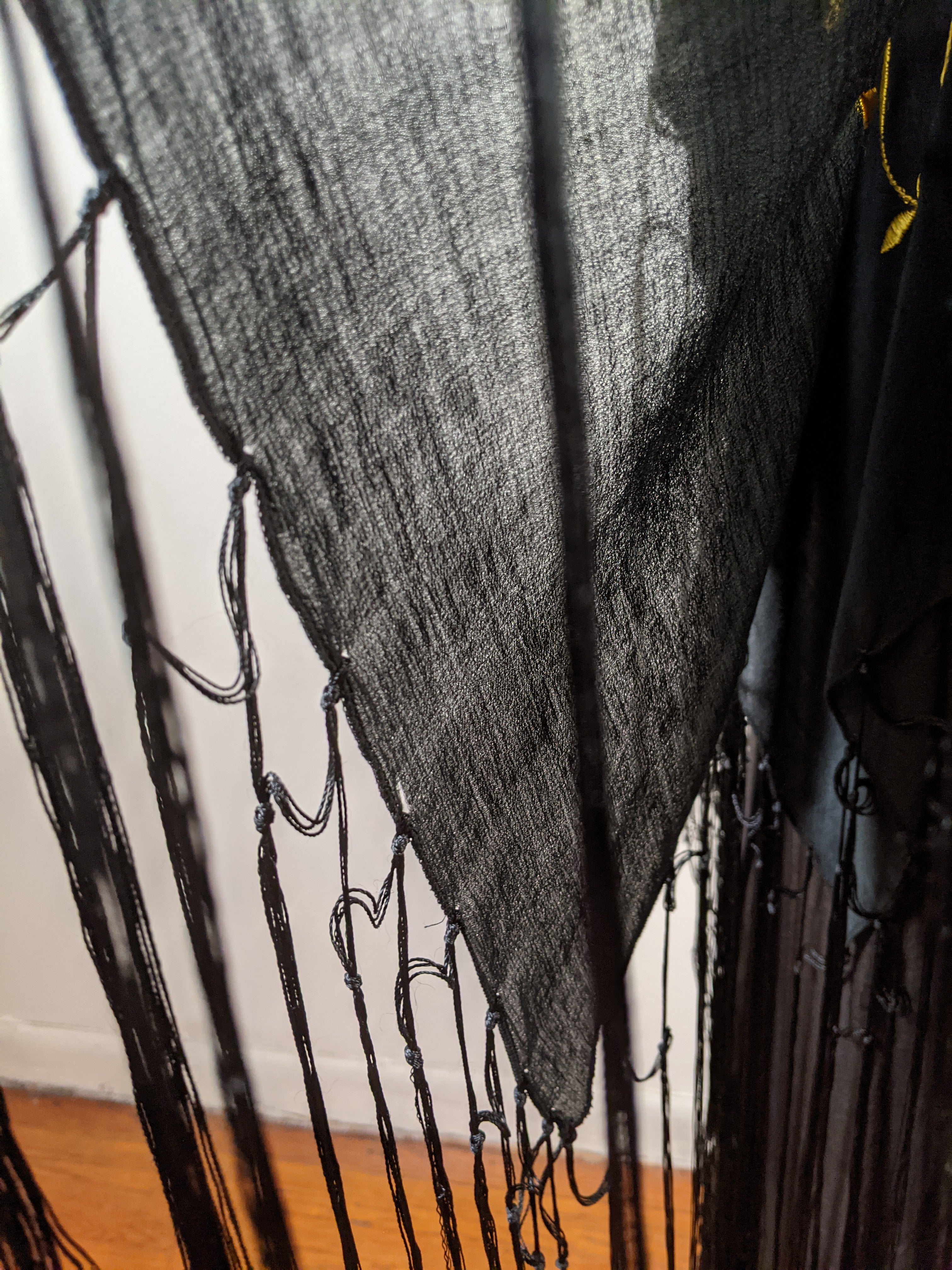 1910s-1920s Black + Yellow Silk Piano Shawl