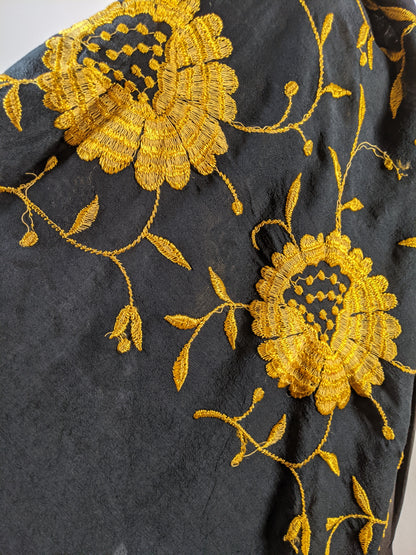 1910s-1920s Black + Yellow Silk Piano Shawl