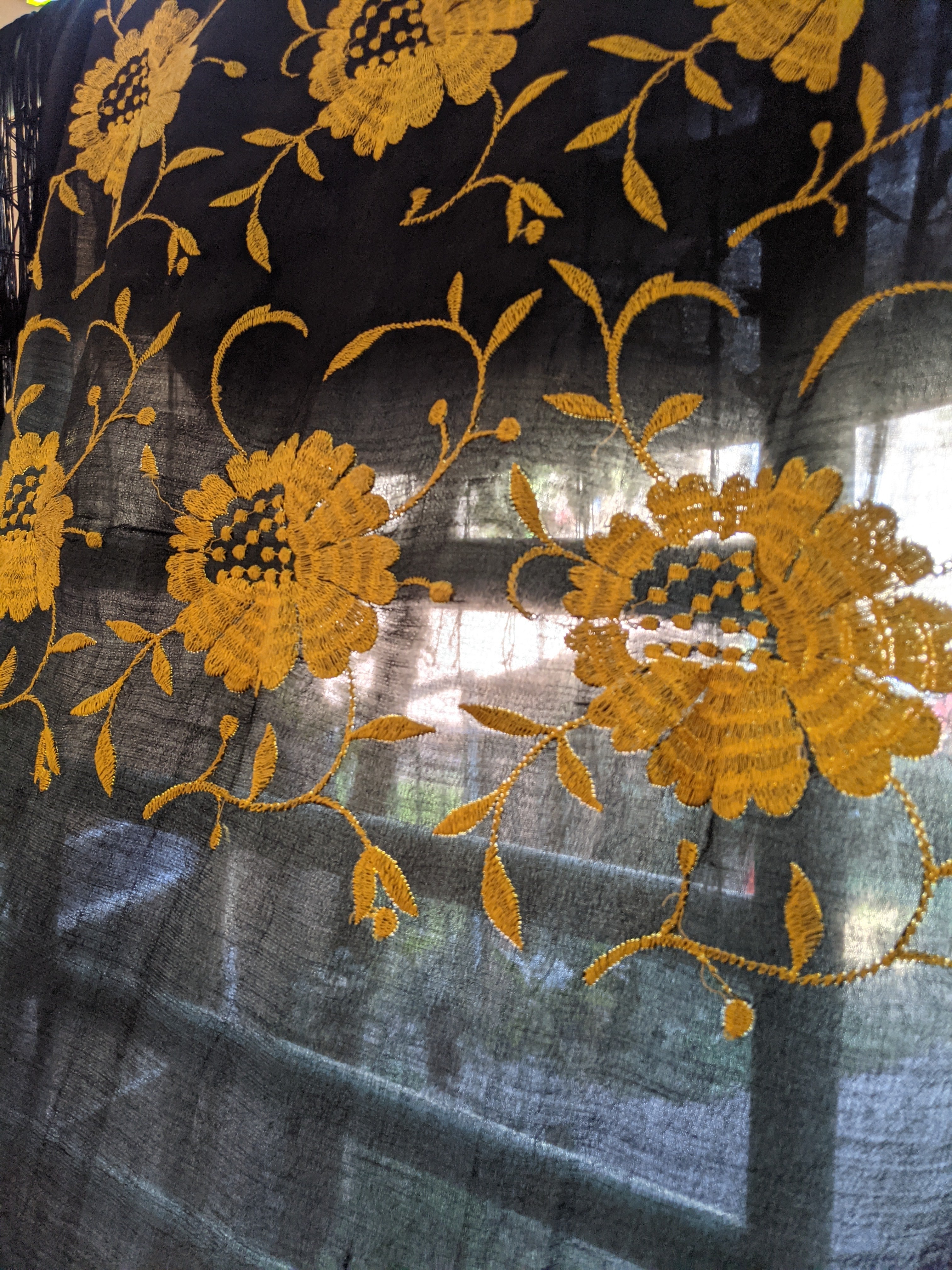 1910s-1920s Black + Yellow Silk Piano Shawl