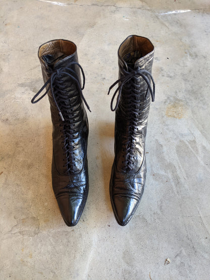 c. 1910s Black Lace Up Boots | Approx 6.5-7
