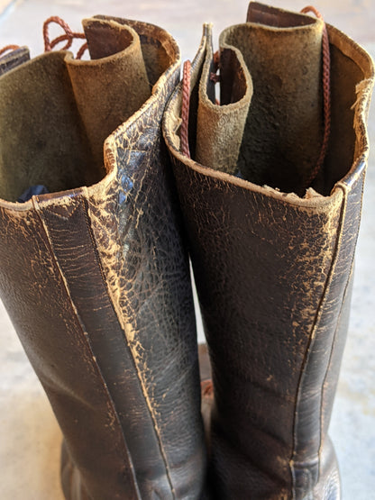 c. 1940s Tall Brown Leather Boots | Approx 7.5-8