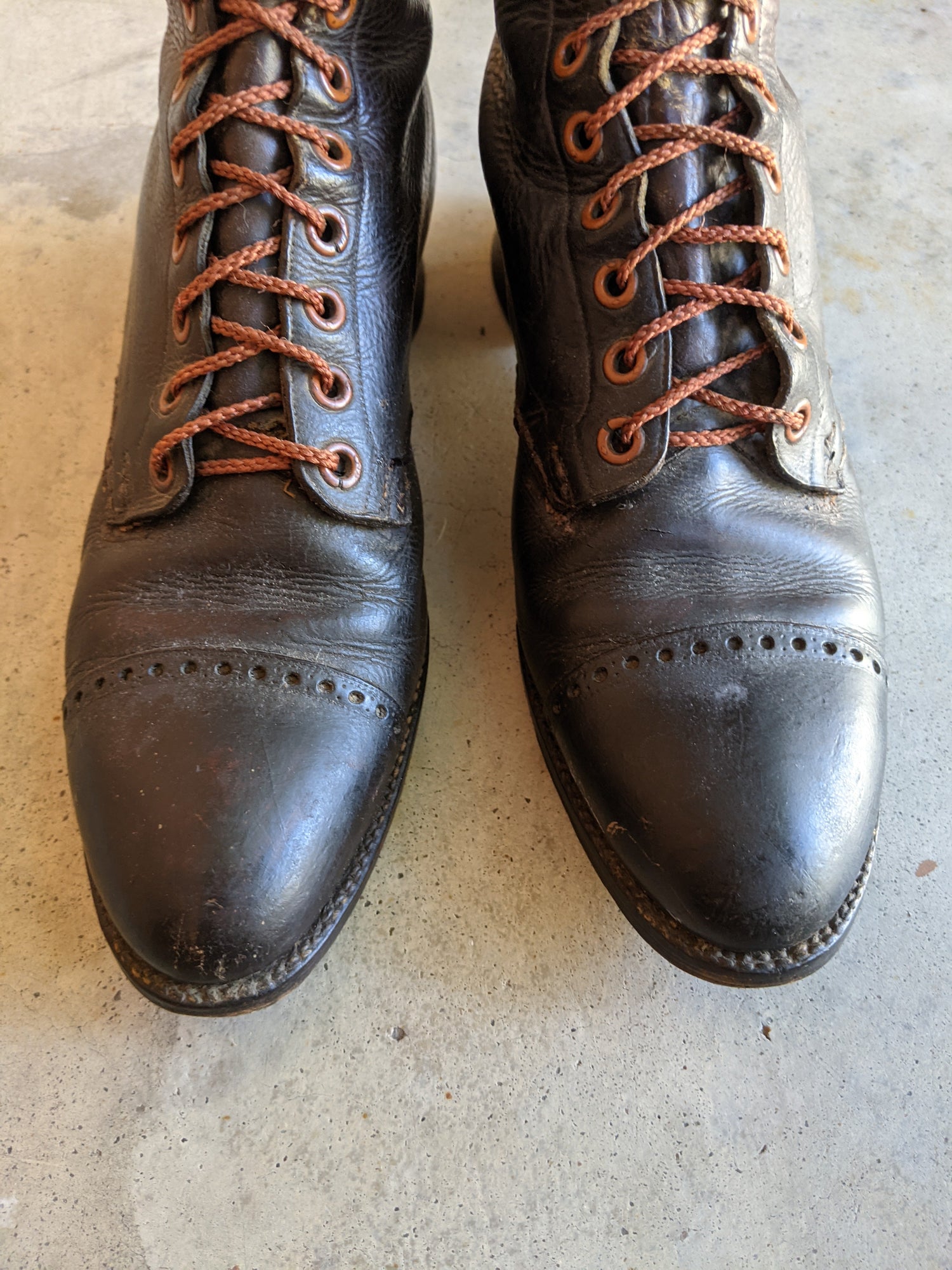 c. 1940s Tall Brown Leather Boots | Approx 7.5-8