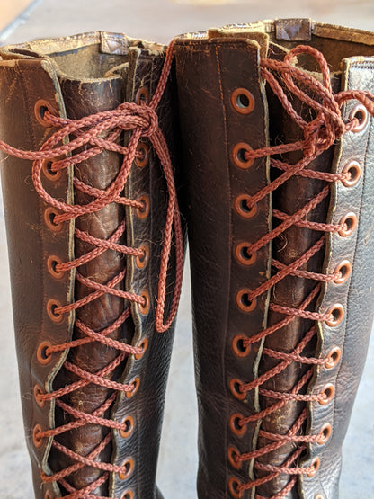 c. 1940s Tall Brown Leather Boots | Approx 7.5-8