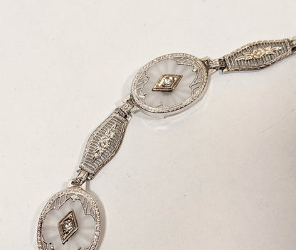 Art Deco White Gold Rock Crystal + Diamond Bracelet
