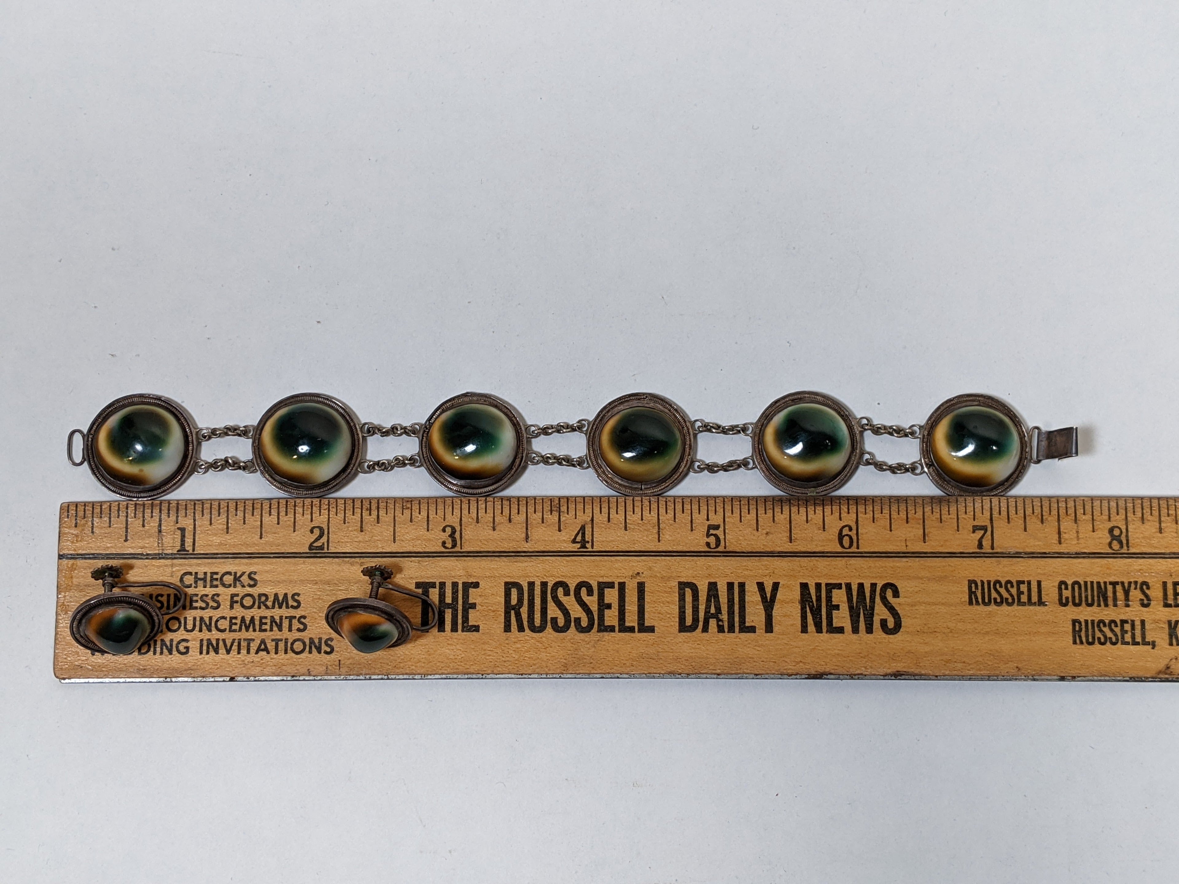 1890s-1900s Silver Operculum Bracelet + Earrings
