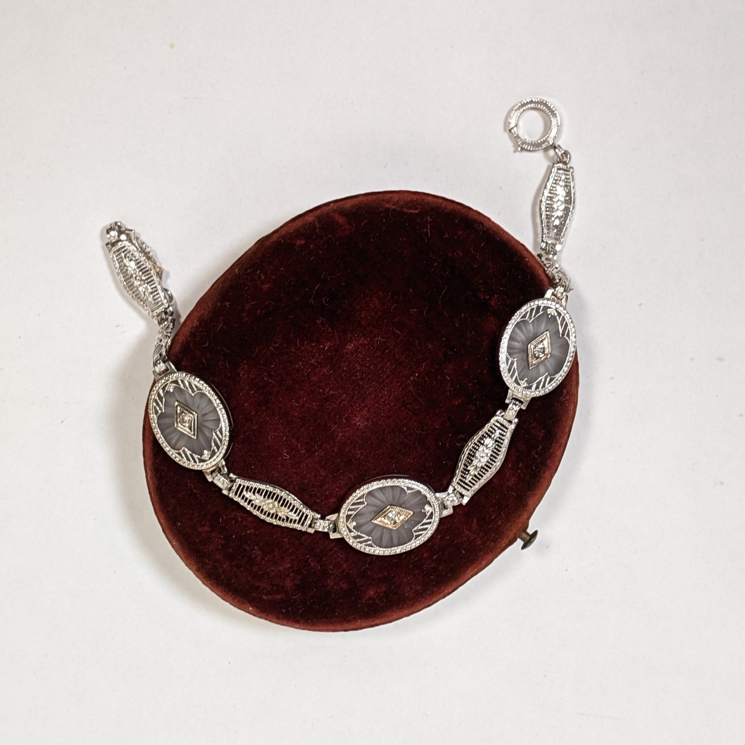 Art Deco White Gold Rock Crystal + Diamond Bracelet
