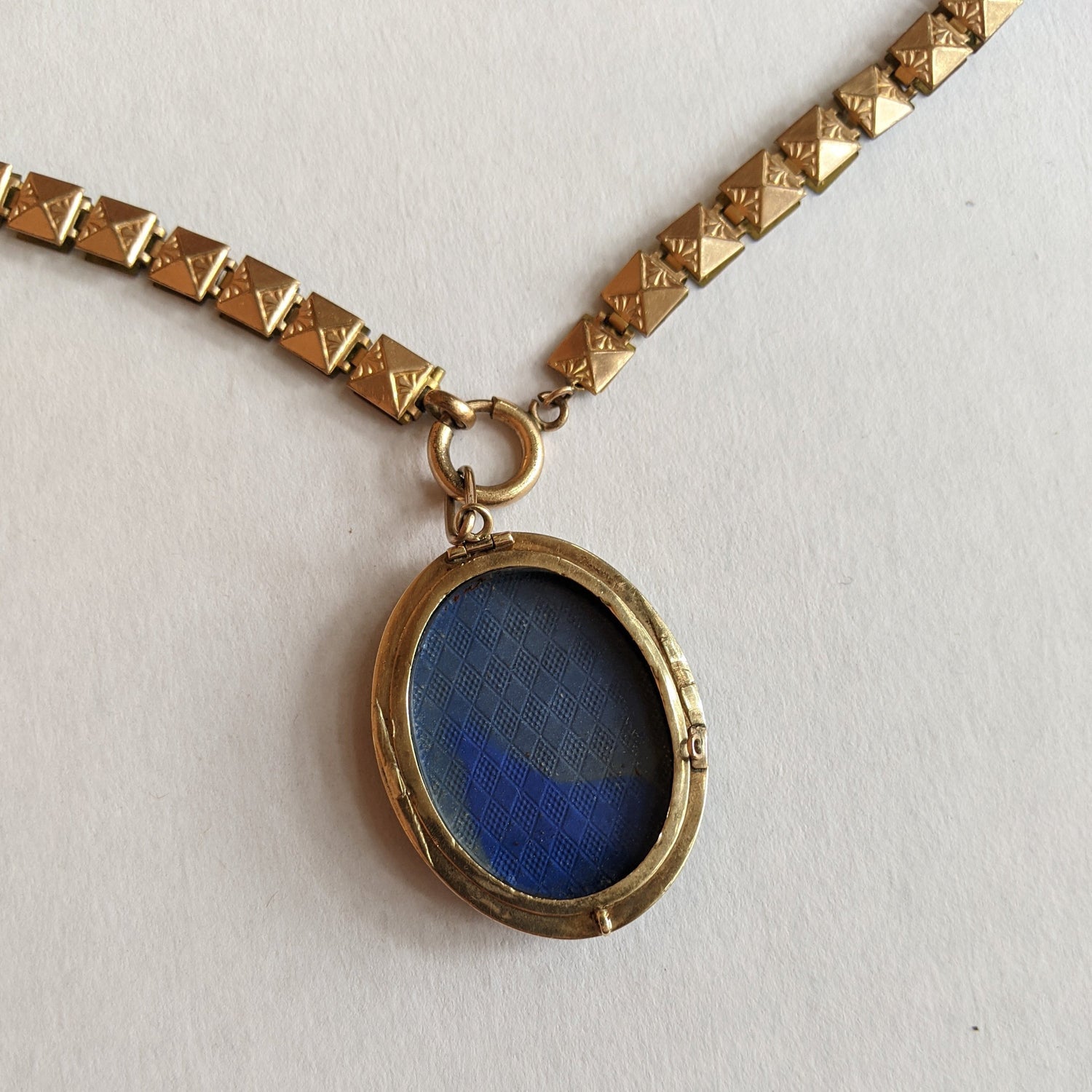 19th c. 14k Gold Enamel Locket on Book Chain
