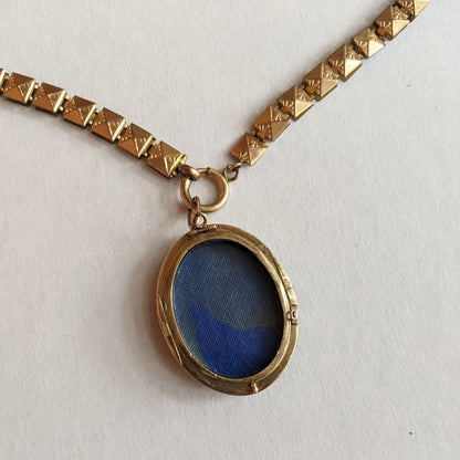 19th c. 14k Gold Enamel Locket on Book Chain