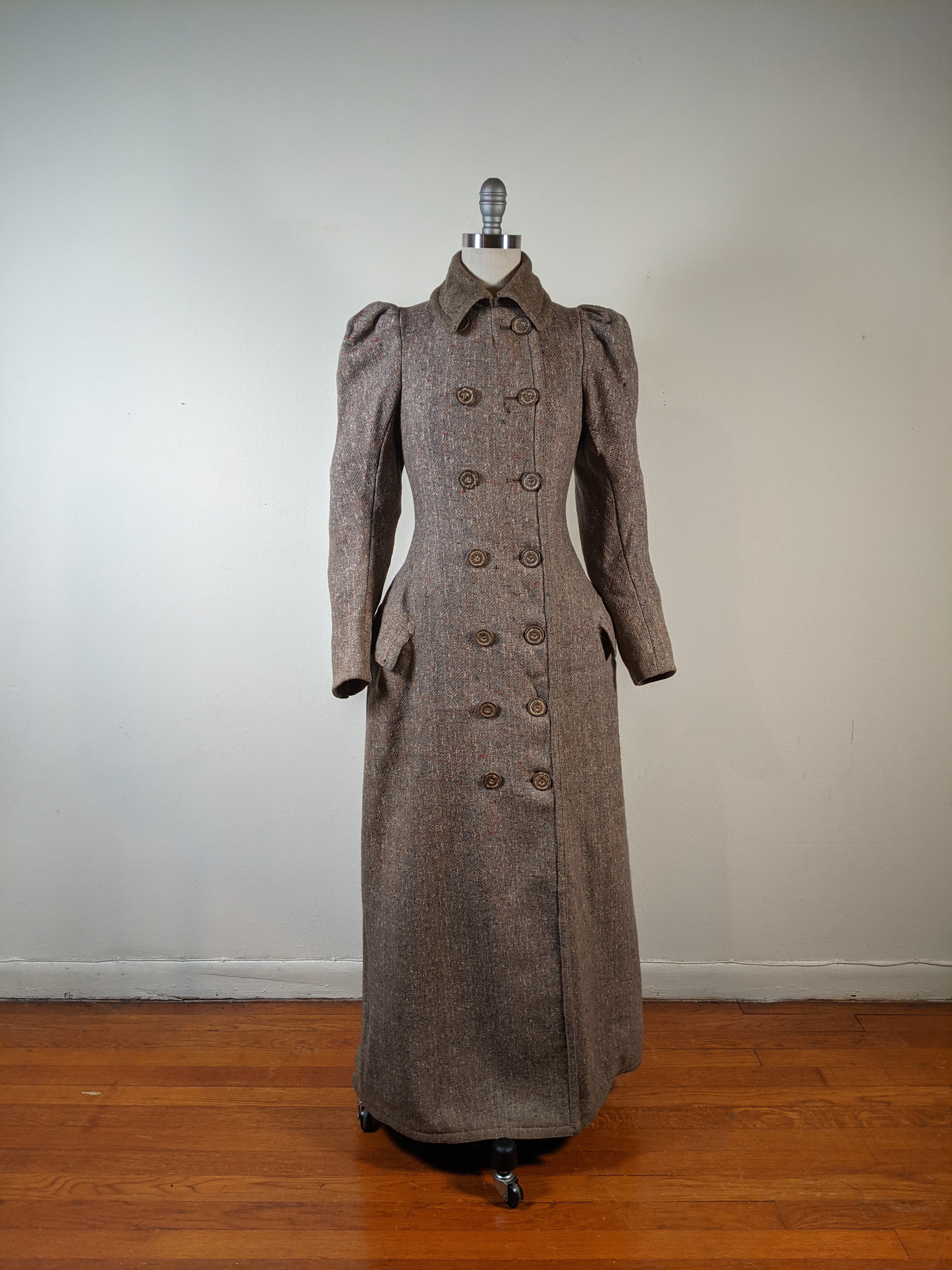 c. 1890s Tweed Coat w/ Capelet