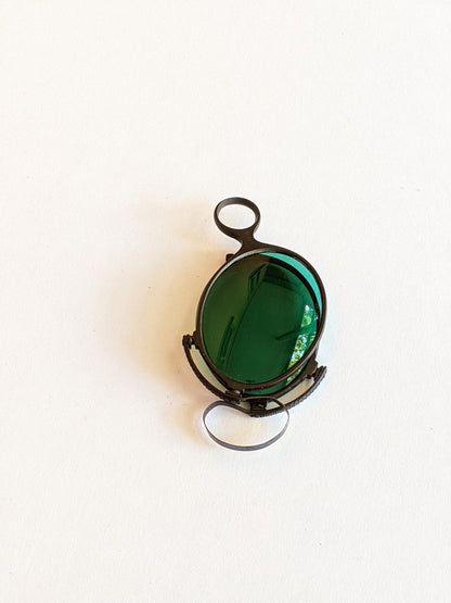 c. 1890s Green Tinted Folding Pince-Nez Glasses in Case