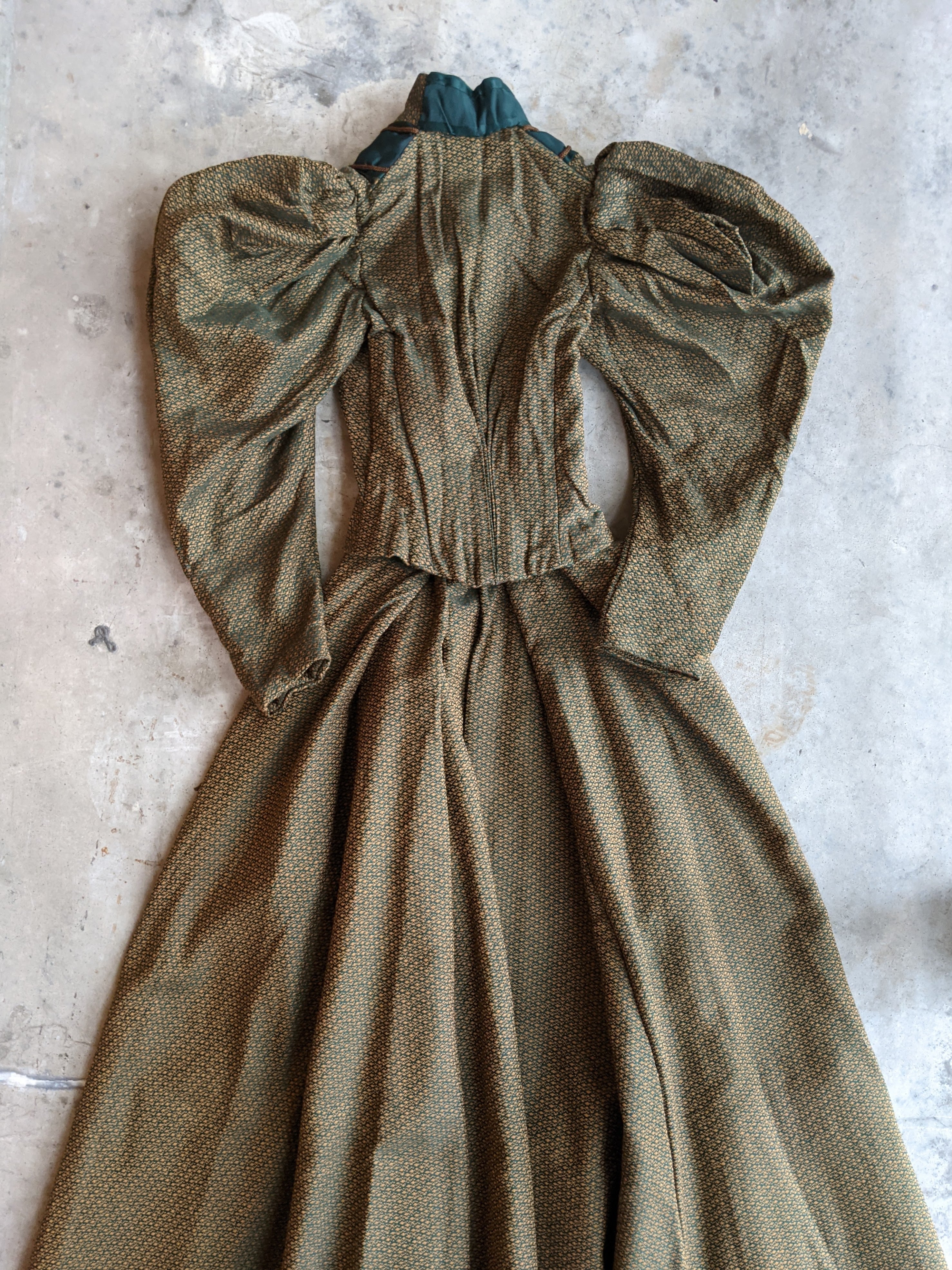 1890s Green + Gold Dress | Includes extra fabric