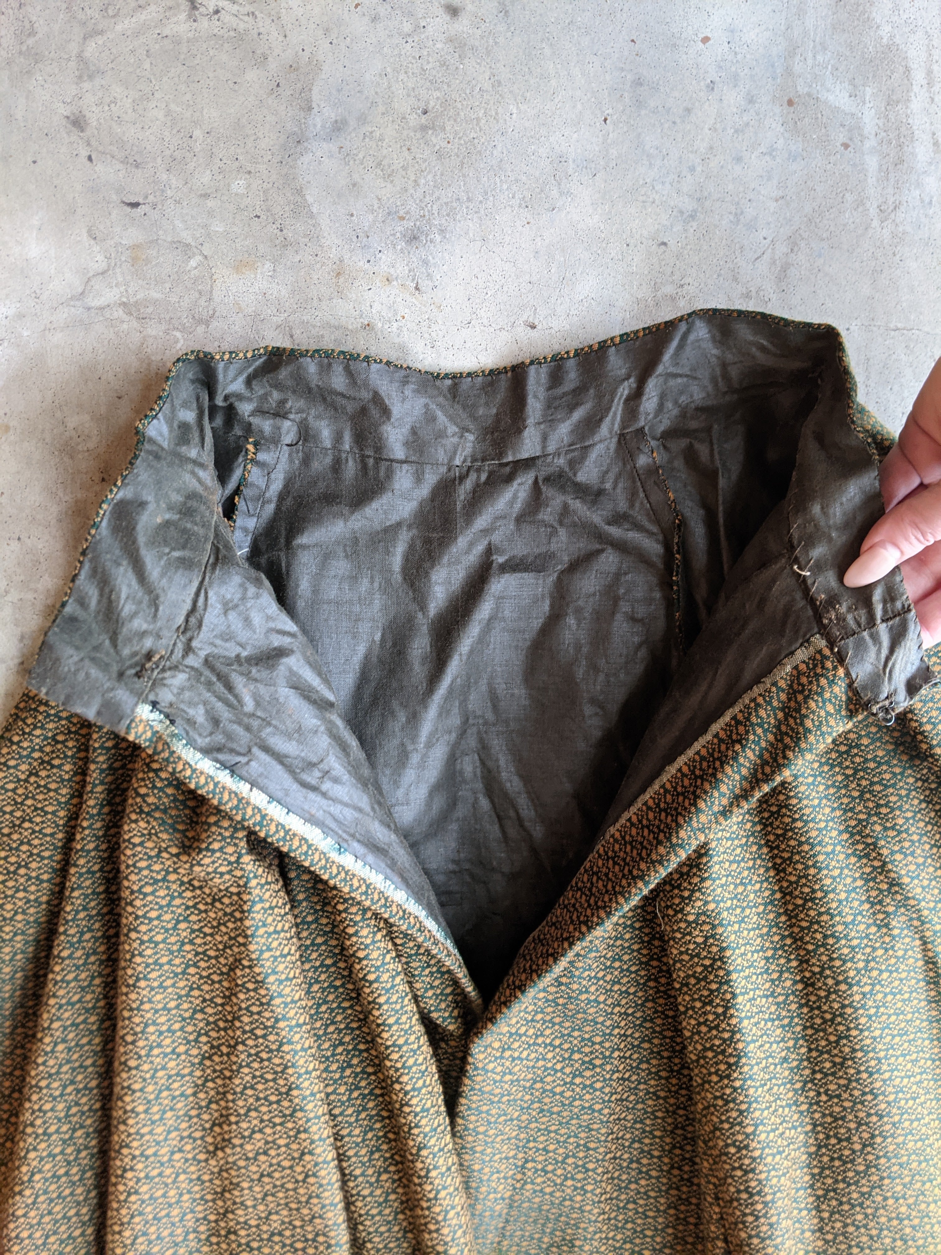 1890s Green + Gold Dress | Includes extra fabric