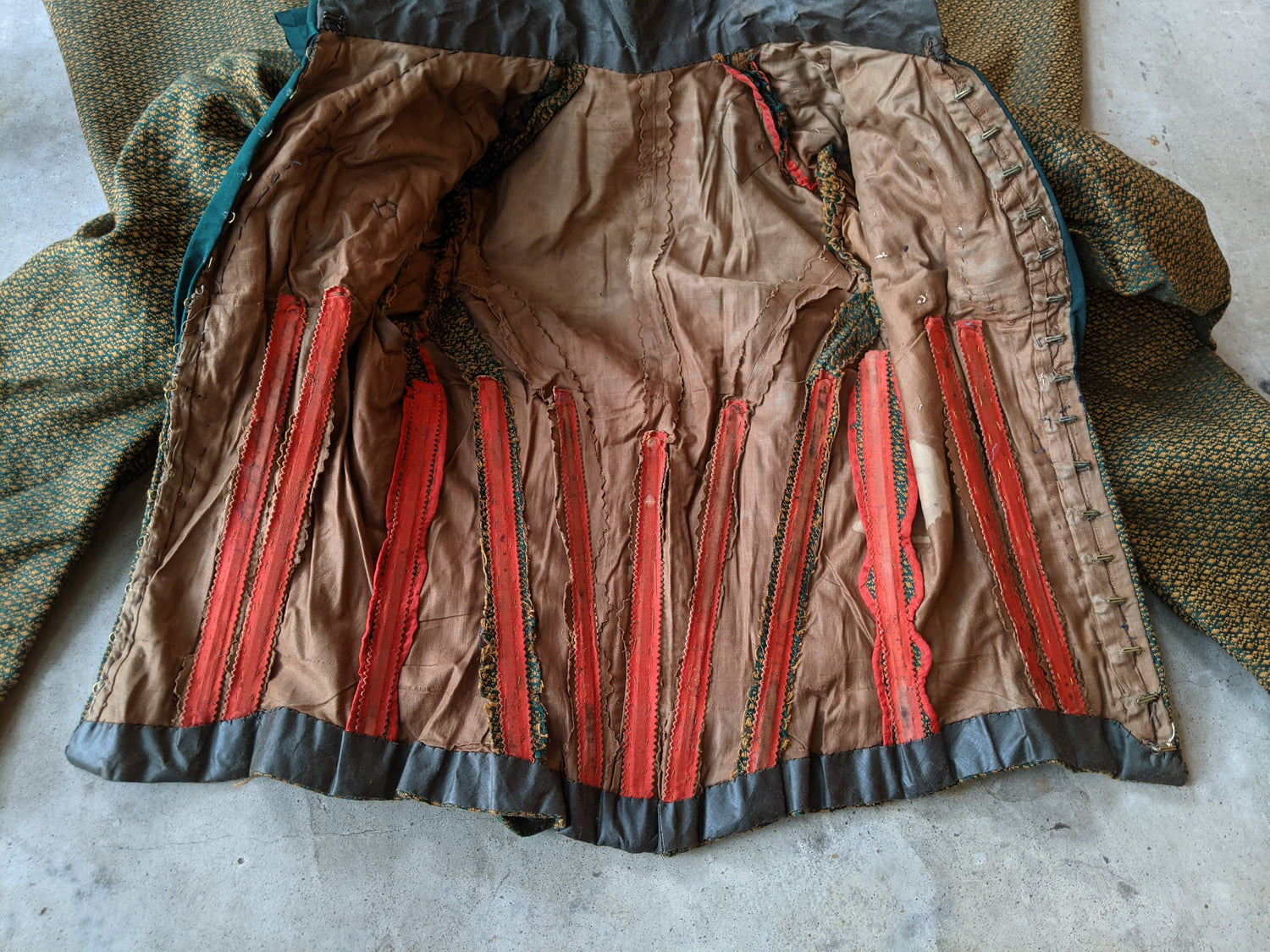 1890s Green + Gold Dress | Includes extra fabric