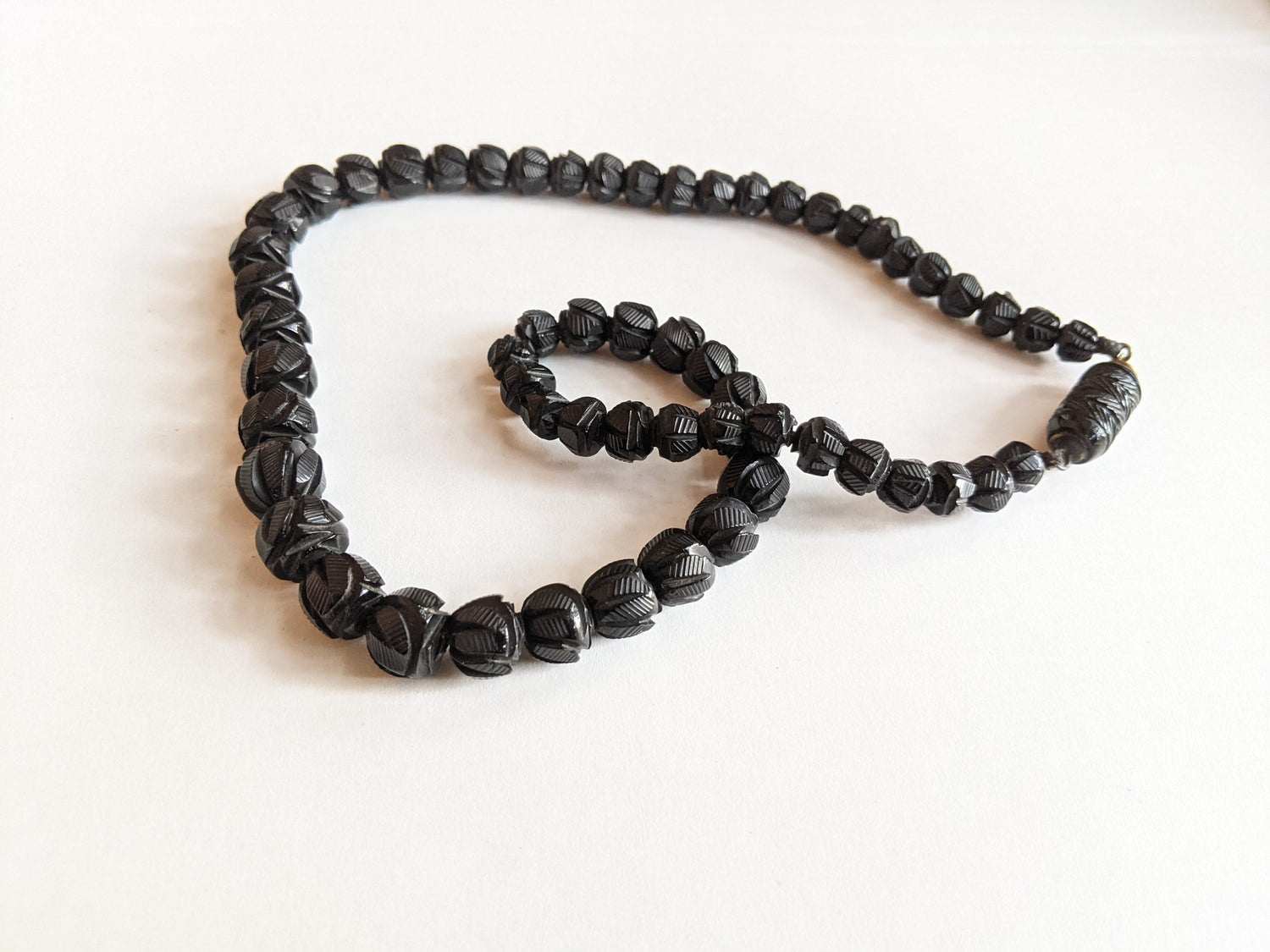c. 1860s Carved Jet Bead Necklace