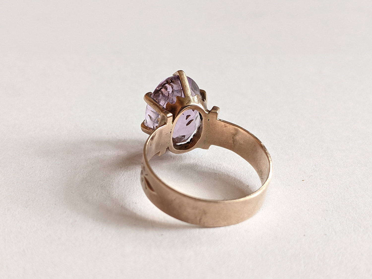 c. 1880s 14k Gold Rose of Sharon Ring | Diamond Encrusted Amethyst