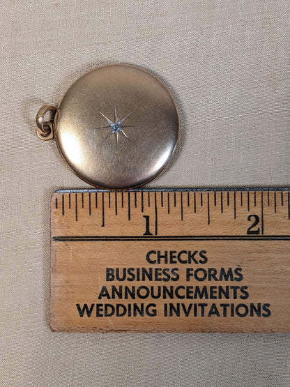 c. 1910s Gold Shell Diamond Star Locket