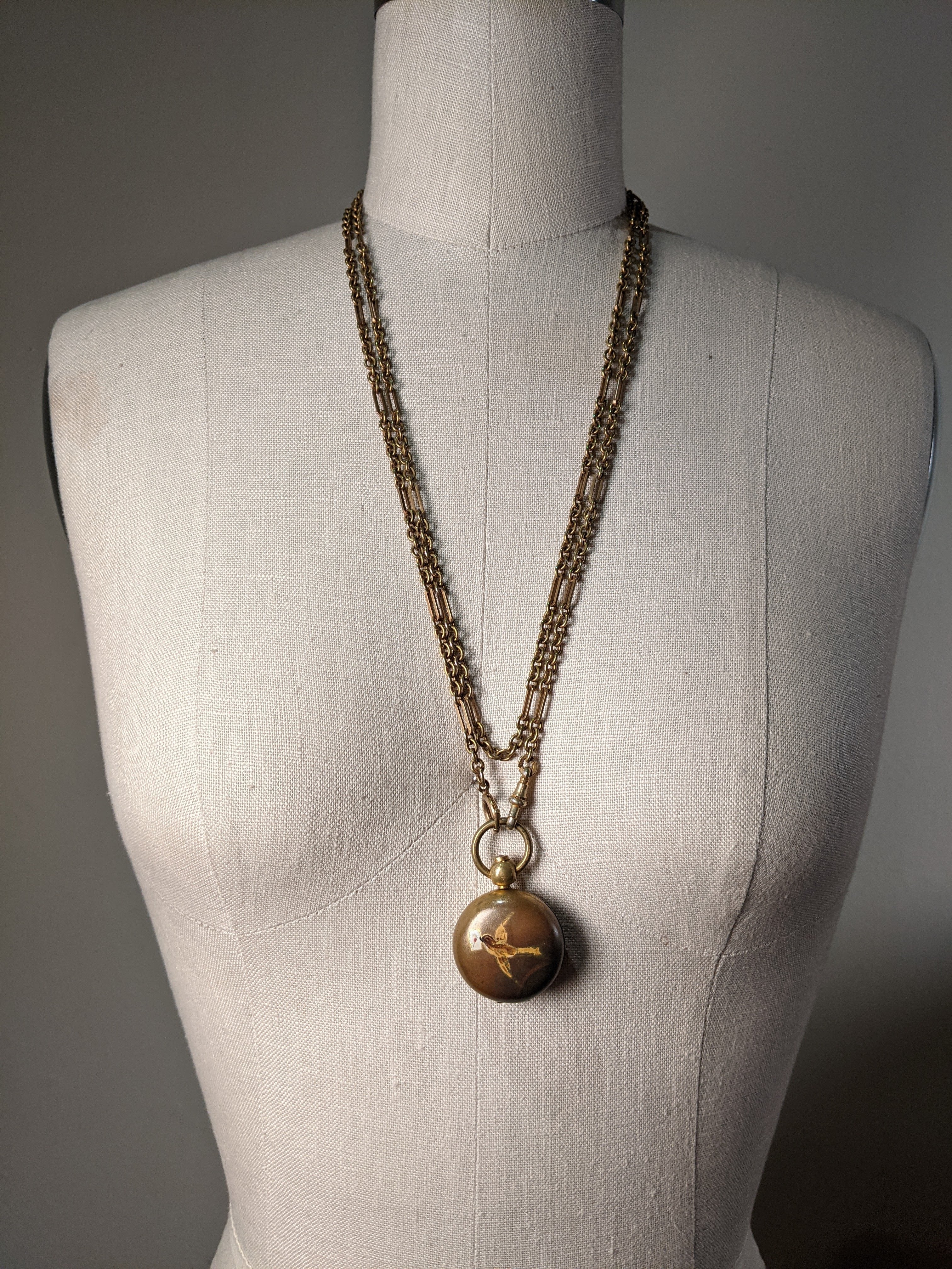 1890s-1900s Hand Painted Sovereign Case + Chain