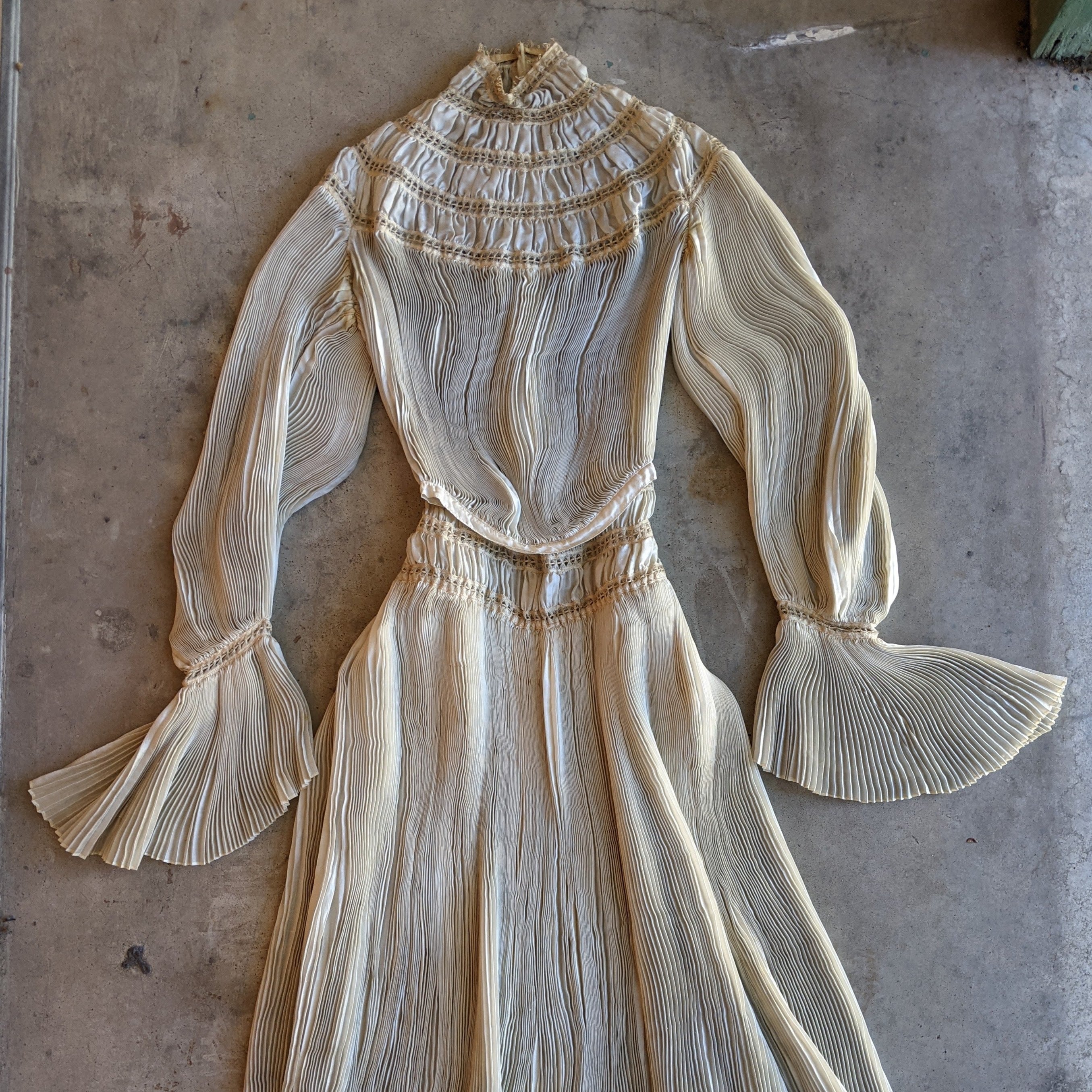 1900s Ethereal Silk Pleated Dress