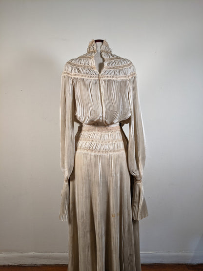 1900s Ethereal Silk Pleated Dress