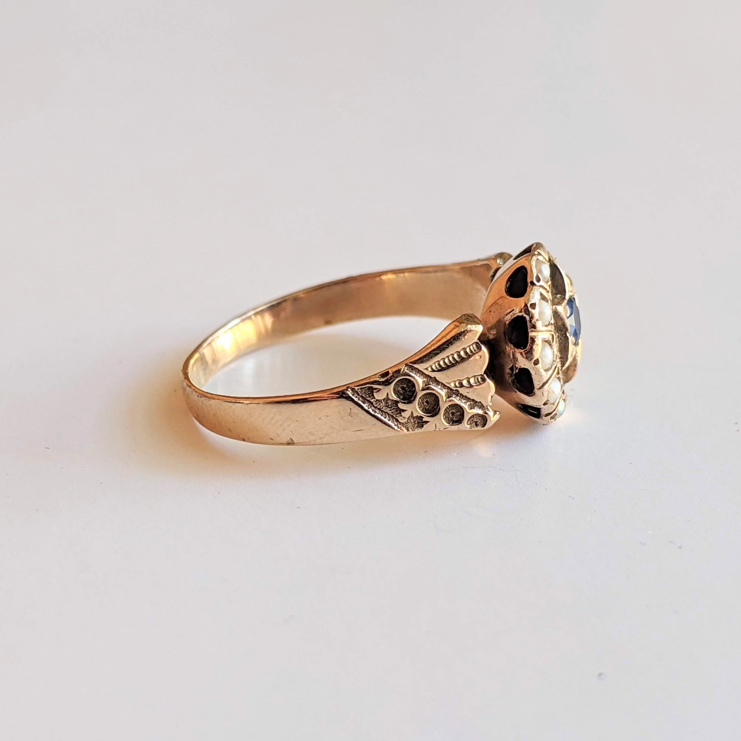 c. 1890s 14k Gold Moon + Star Ring